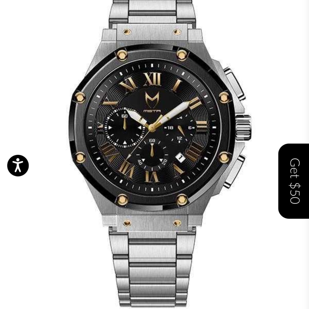 Men's Silver and Black Watch by